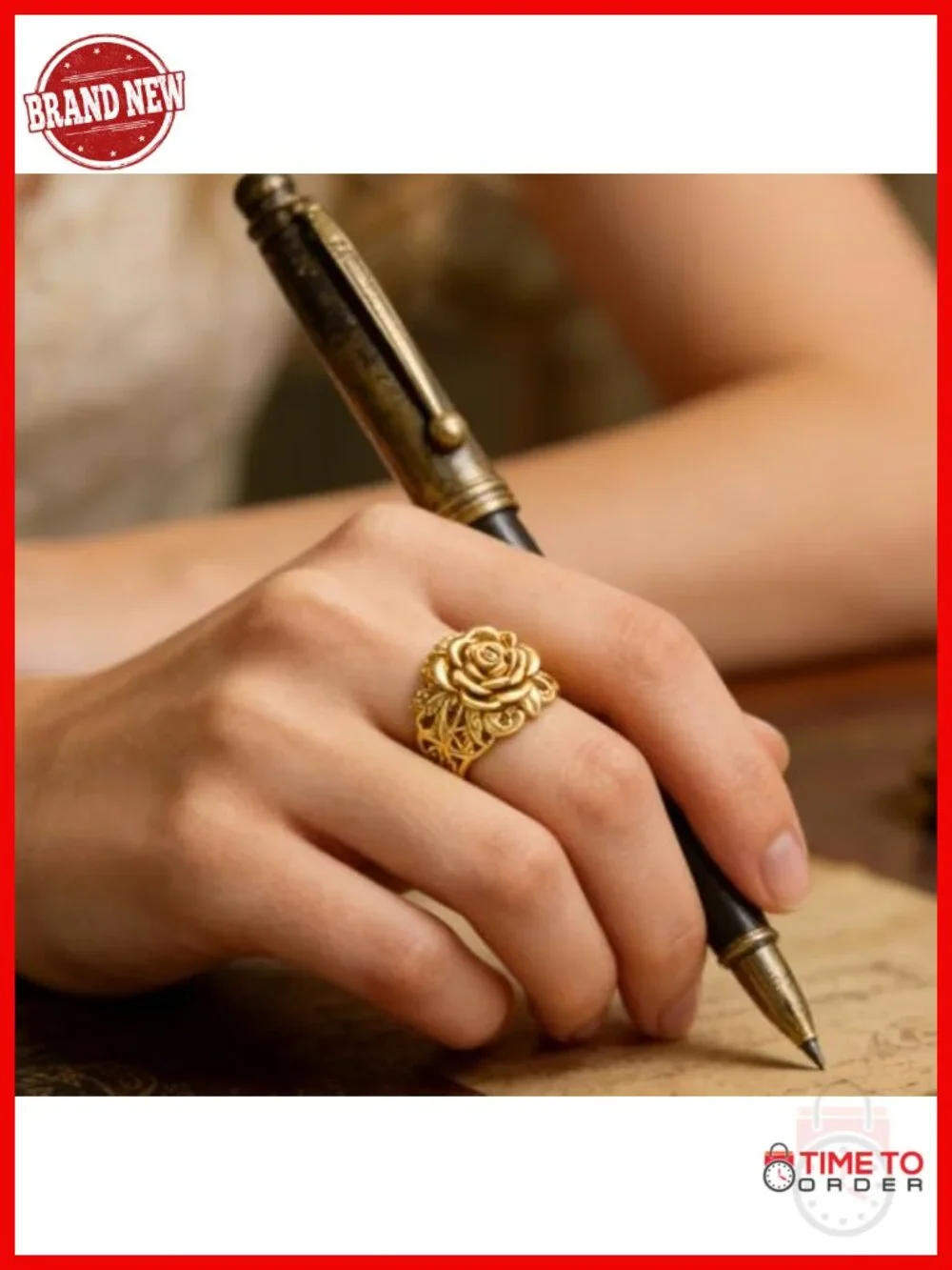 925 Sterling Silver Gold Plated Rose Ring Dainty Vintage Filigree 3D Floral Band